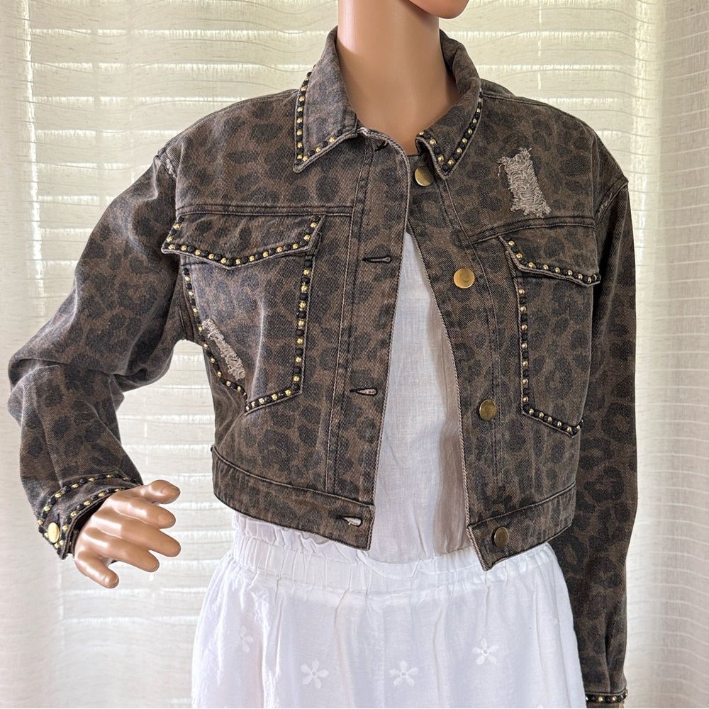 Robin's Jean, Brown Studded Jean Women Jacket, Medium